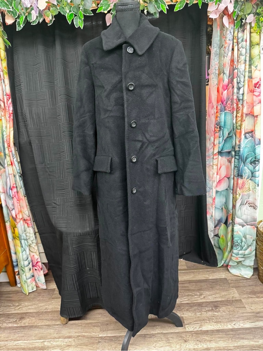 Vintage Marella Max Mara Long Black Wool Overcoat Made in Italy